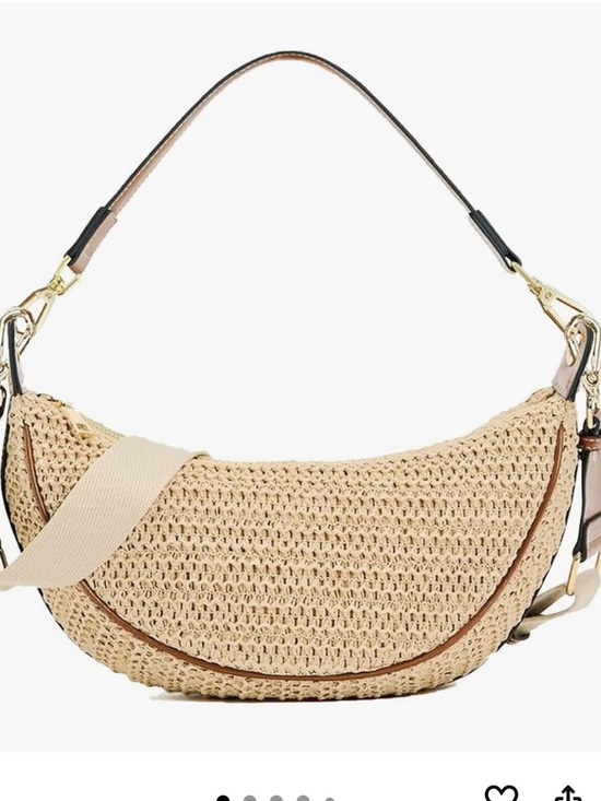 Handbags - Woven Crescent Crossbody Bag in Cream with Tan Trim
